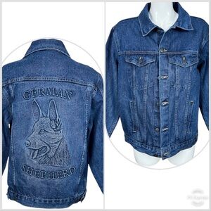 Tyca Union Made Button Front German Shepherd Embossed Cotton Denim Jacket Small